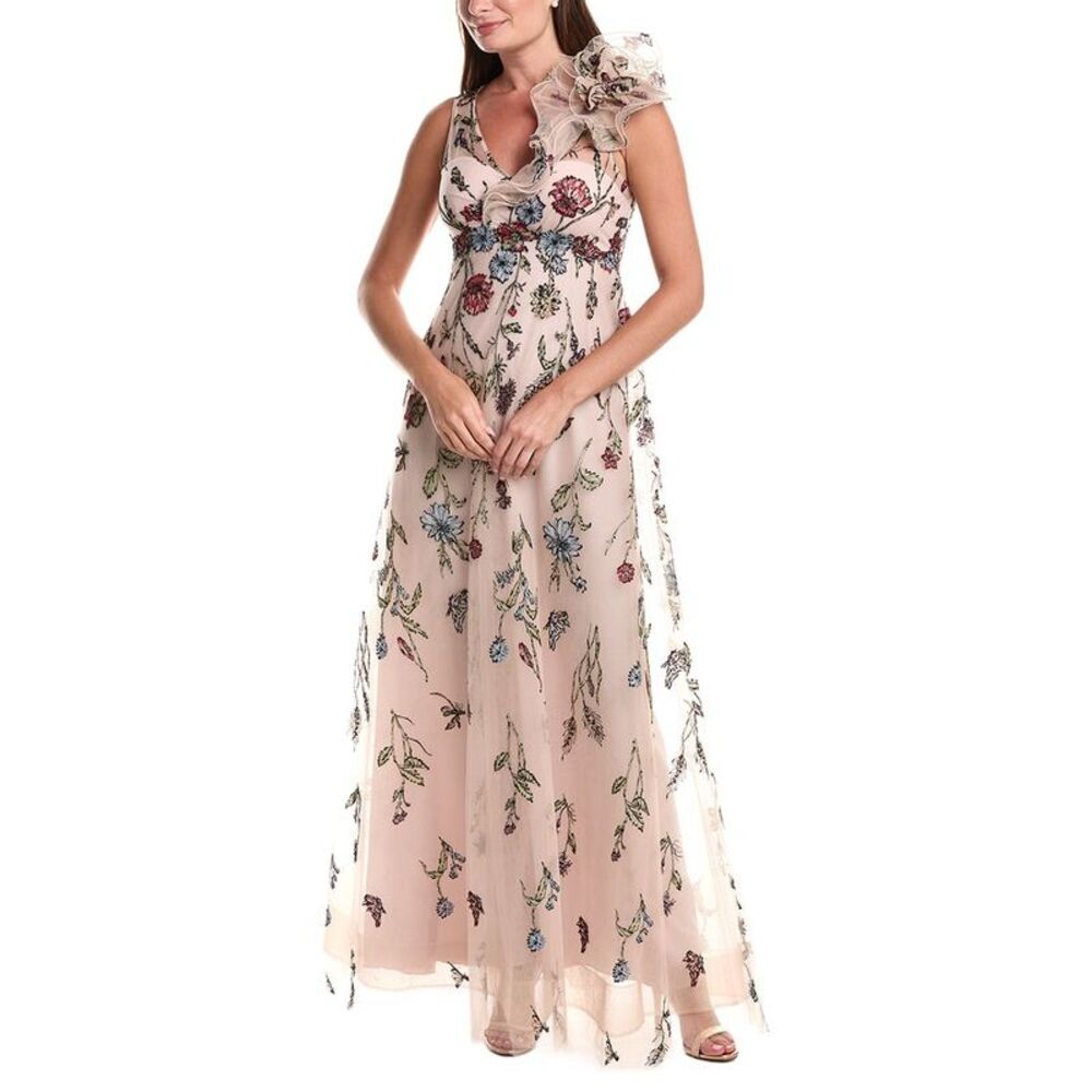 Teri Jon By Rickie Freeman Womens Embroidered Tulle Self Flower Gown, Pink